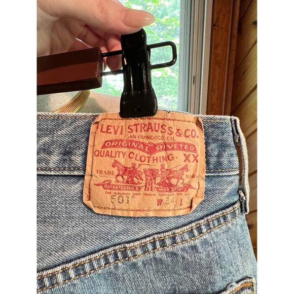 Vintage Custom Upcycled Rhinestone and Pearl Studded Jean Shorts Style 501 - Picture 4 of 6